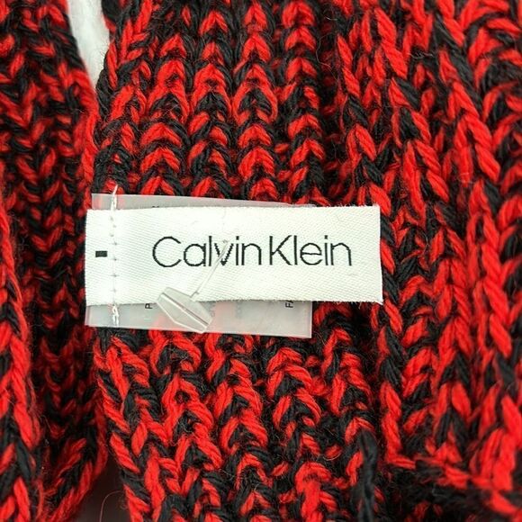 Calvin Klein Knit Fringe Scarf Red and Black - Picture 2 of 7